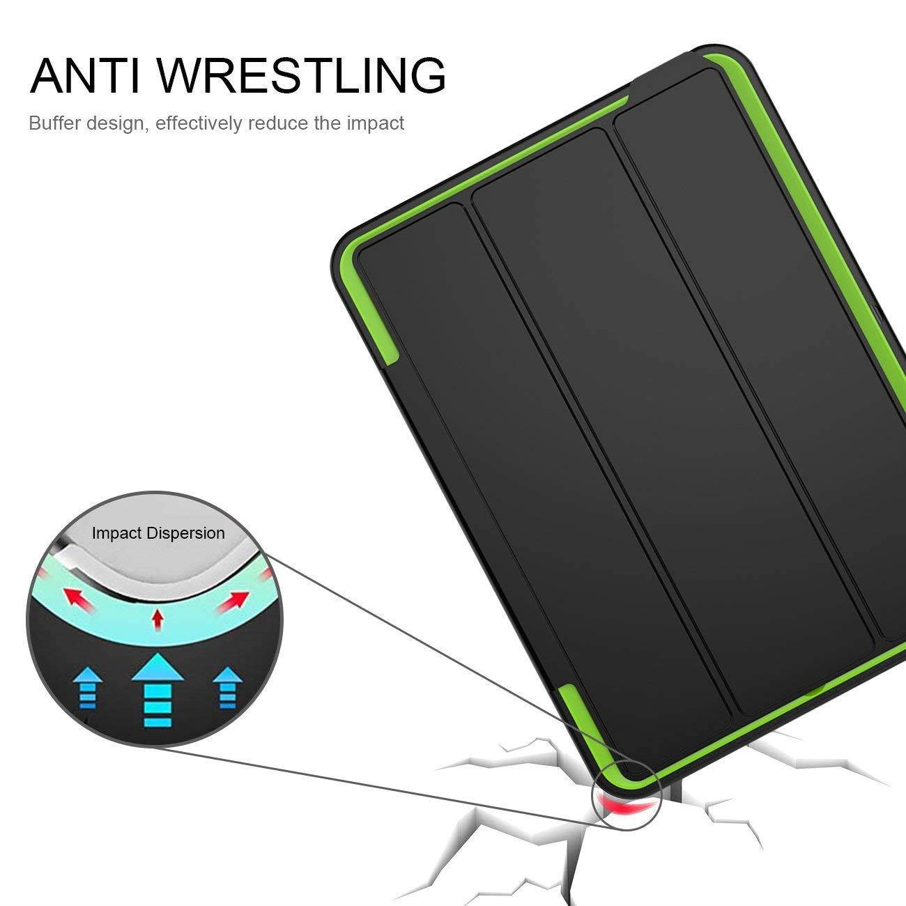 New iPad 9.7 2017/2018 case - DUNNO Heavy Duty Full Body Rugged Protective Case with Auto Sleep/Wake Up Stand Folio & Three Layer Design for Apple iPad 9.7 inch 2017/2018 (Black+Green)