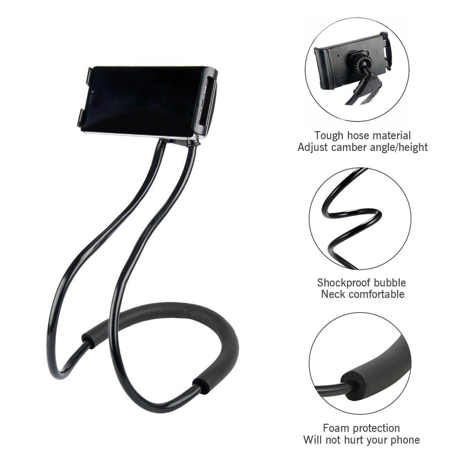 Cell Phone Neck Holder, Lazy Neck Phone Holder, Universal Neck Phone Holder, Hanging Phone Holder Free Your Hands for iPhone and Android Smartphone (Black)