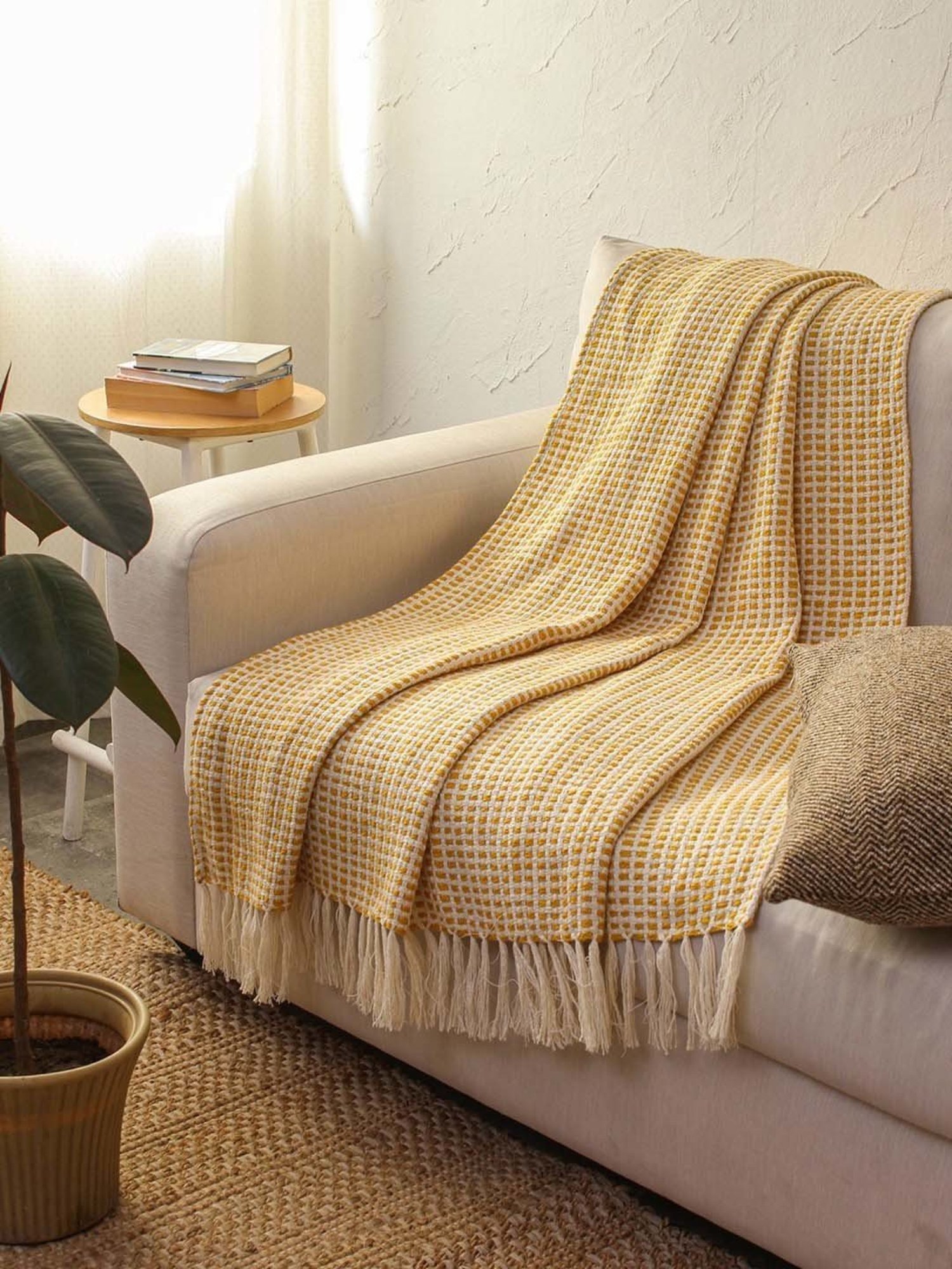 House This Girnar Textured Yellow Cotton Throw