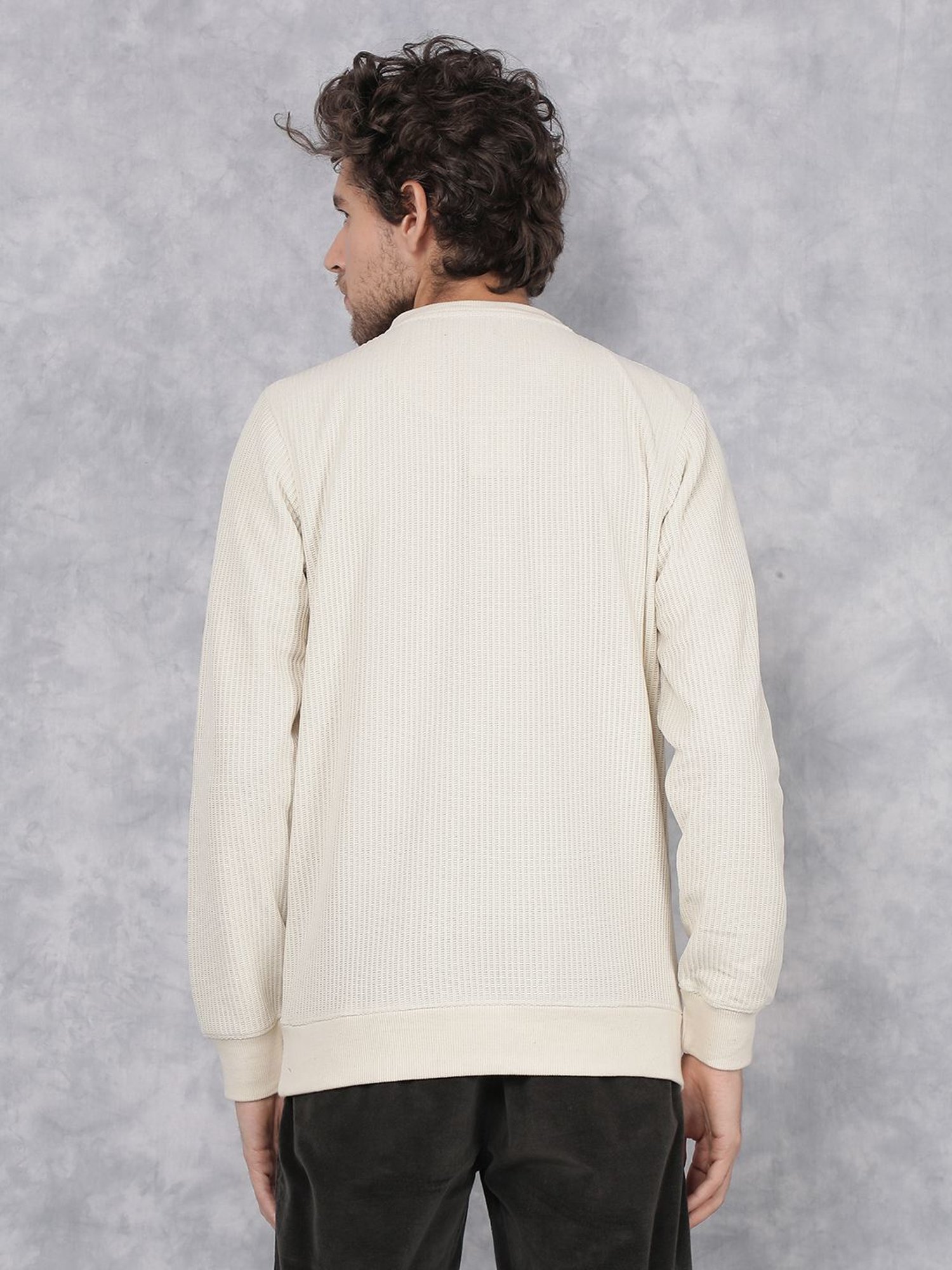 Crimsoune Club Off White Slim Fit Logo Printed Sweater