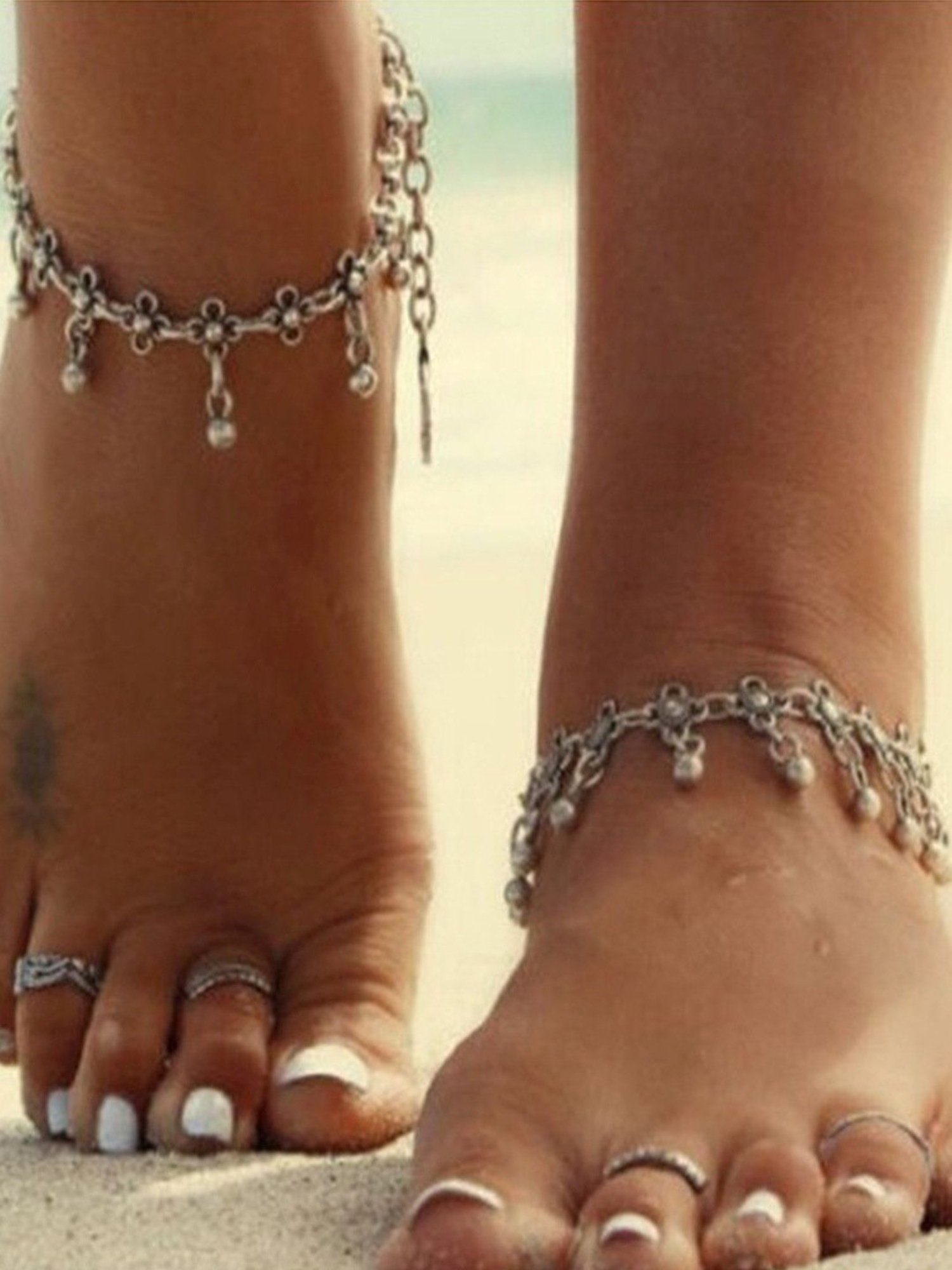 Oomph Oxidized Silver Bohemian Fashion Anklets - Pair of 1