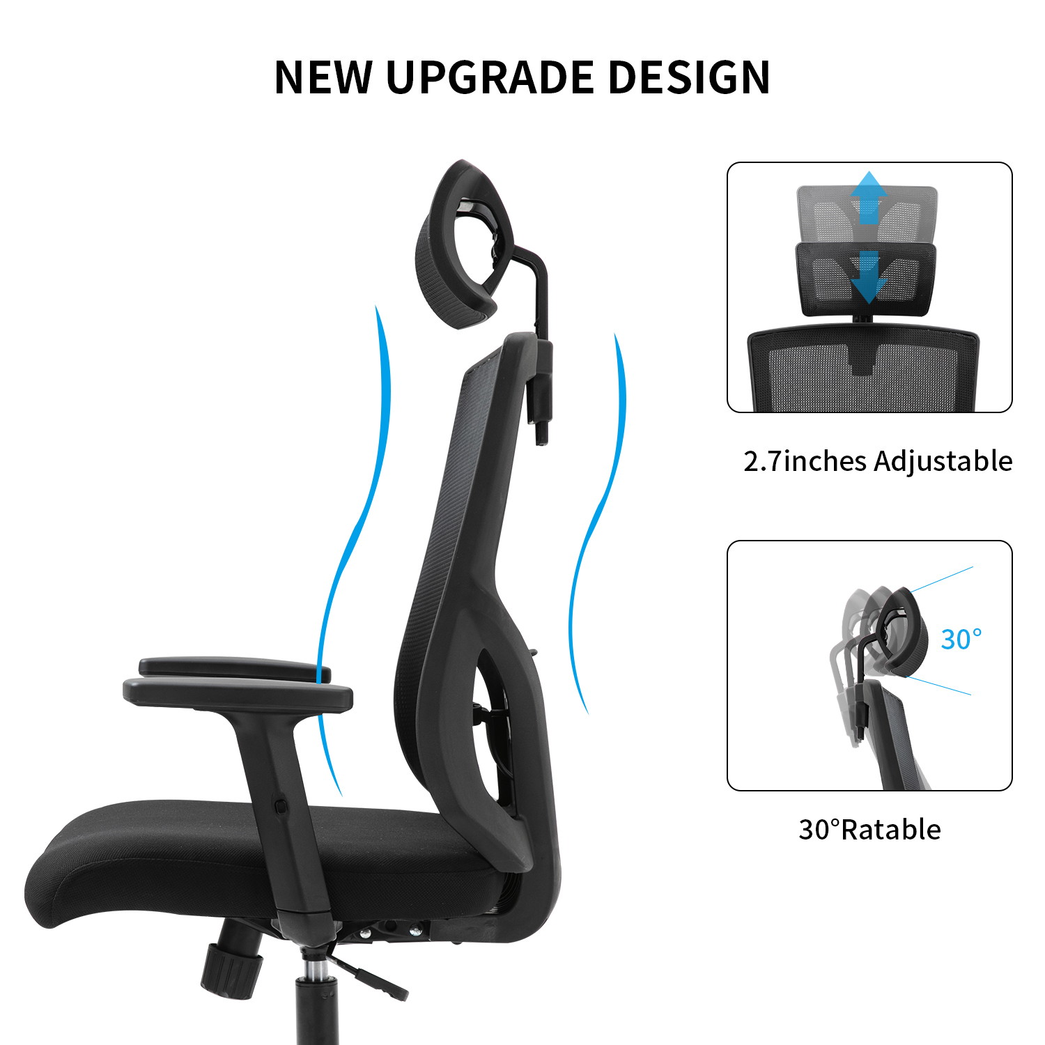 Ergonomic Office Chair, AMINITURE High Back Mesh Task Chair with Adjustable Headrest and Lumbar Support, Swivel Home office Desk Chair, Height and Armrest Adjustable Computer Chair for Work