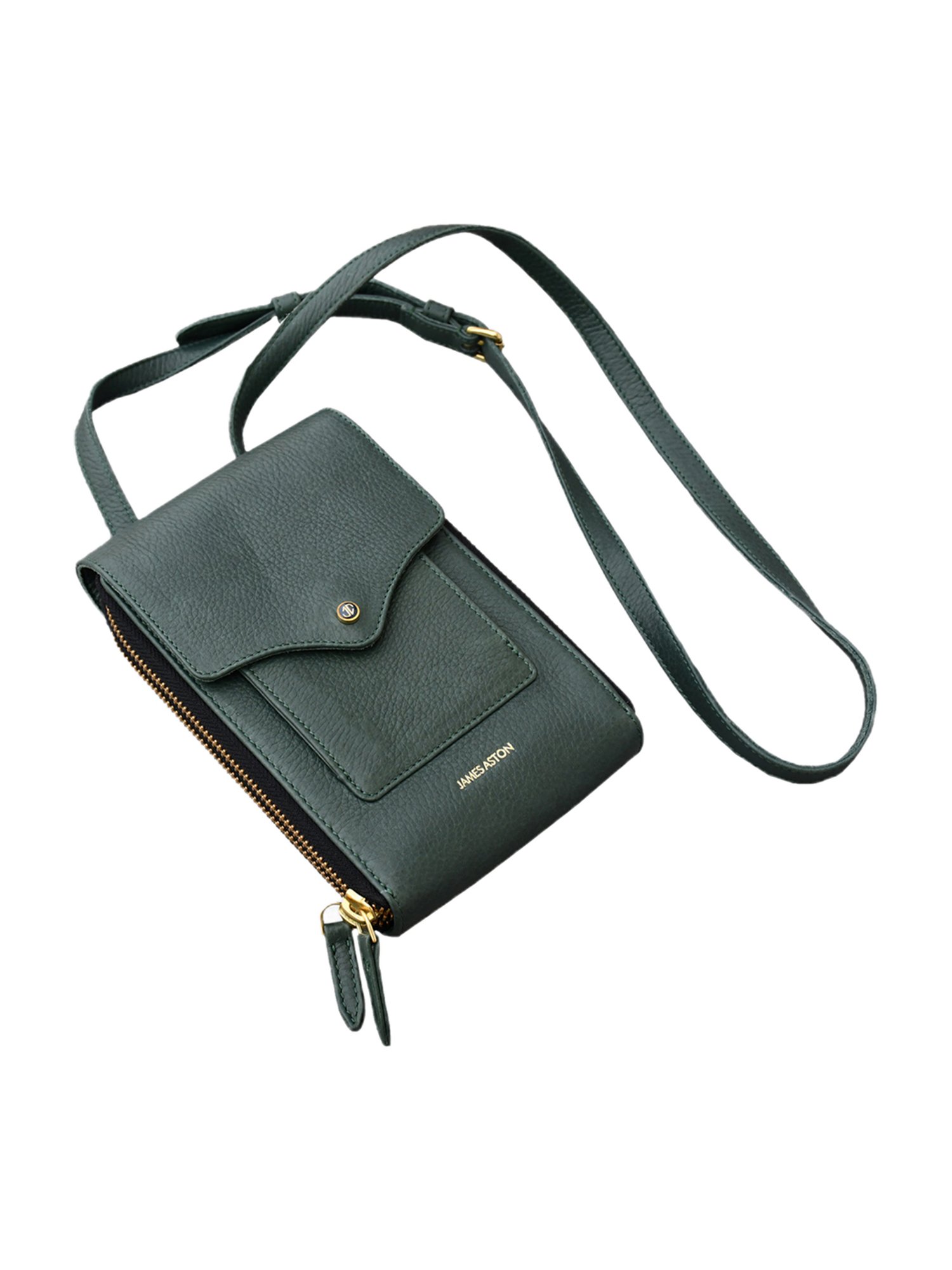 James Aston Aurora Bottle Green Leather Cross Body Bag