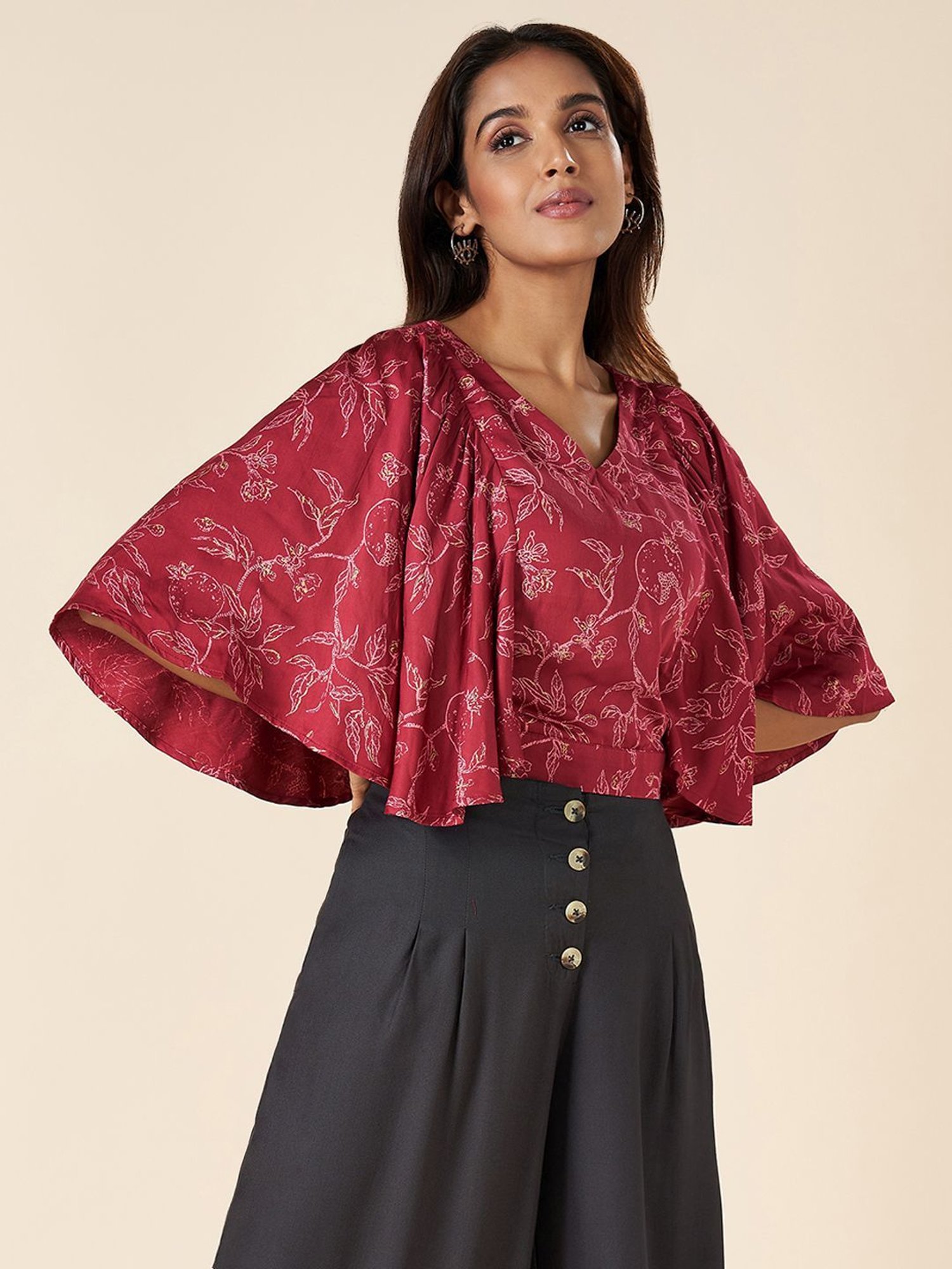 Akkriti by Pantaloons Crimson Red Printed Top