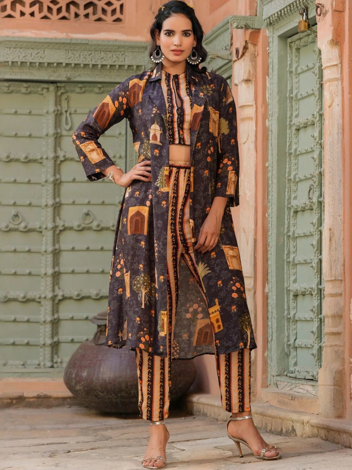 Melon by PlusS Blue Printed Shirt Pant Set