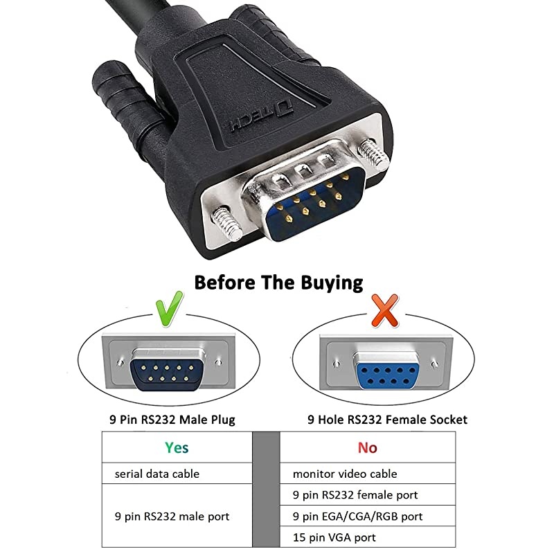 5 Feet DB9 9 Pin Serial Cable Male to Male RS232 Straight Through Cord