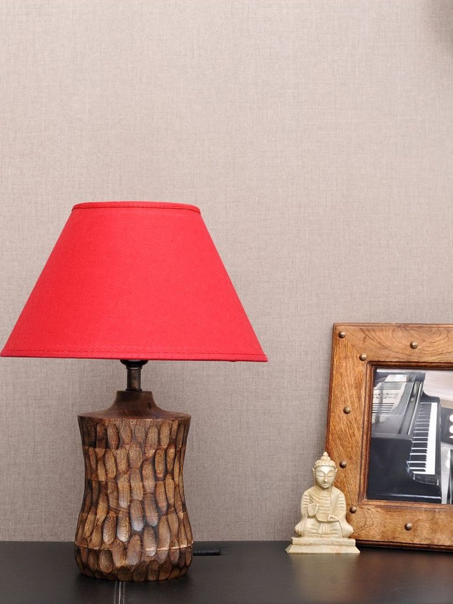 Kapoor Lamp Shades Brown & Red Wood Emmett Carved Table Lamp