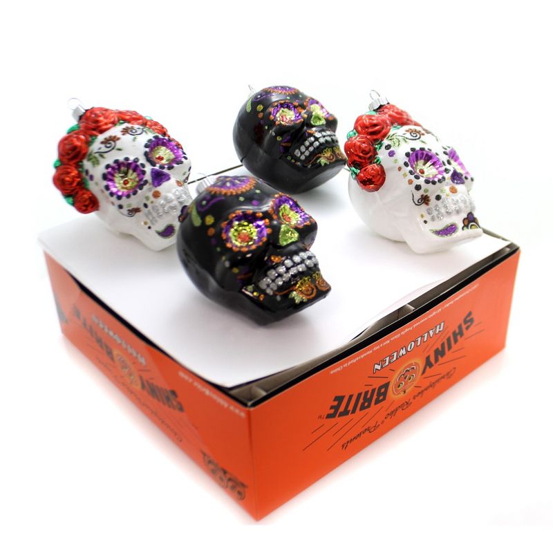 Shiny Brite 3.75" Halloween Day Of Dead Skulls Dia Da Los Muertos Ornament  -  Tree Ornaments