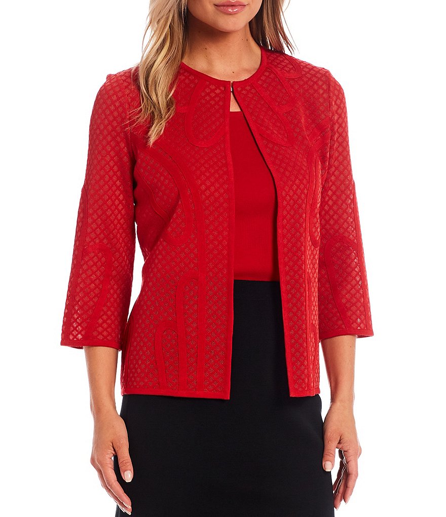 Ming Wang 3/4 Sleeve Burnout 3/4 Sleeve Soutache Jacket