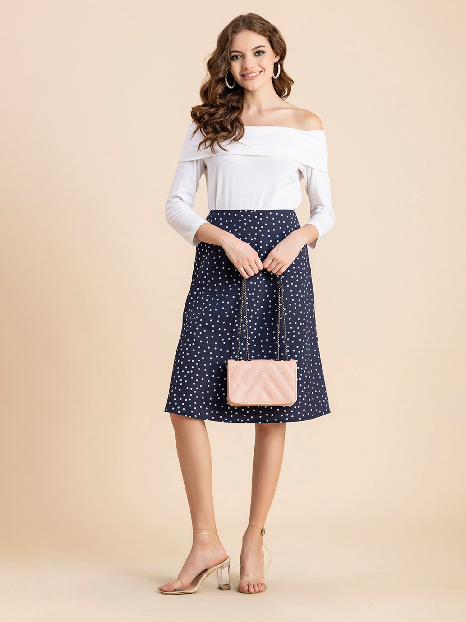 Moomaya Navy & White Printed Skirt