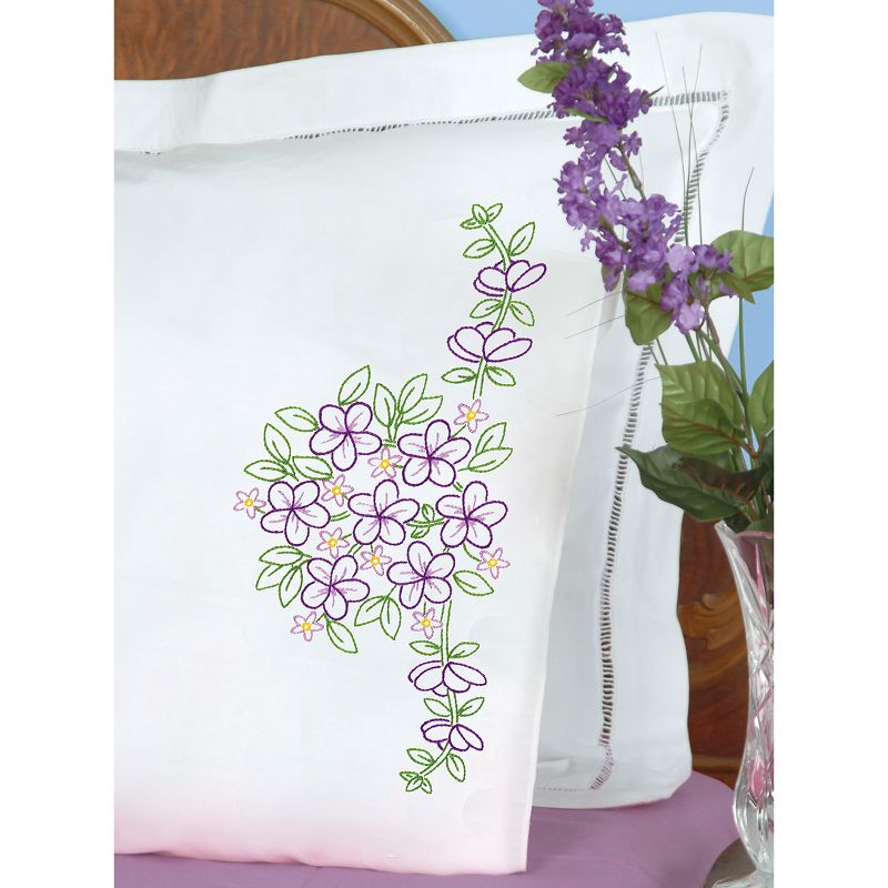 Jack Dempsey Stamped Pillowcases W/White Perle Edge 2/Pkg-Floral Bouquet