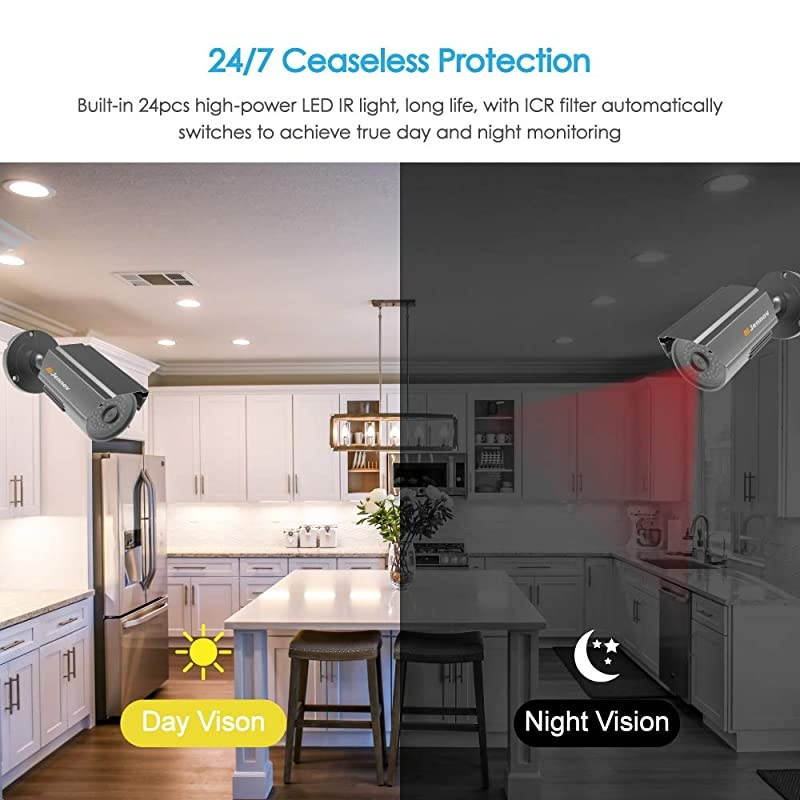 CCTV Security Camera System,  8CH H.264+ Home Surveillance Security DVR Kit with 1TB HDD, 4PCS 5MP Outdoor Bullet Cameras Waterproof,Audio Recording,Email Alert,24/7 Home Business Monitoring