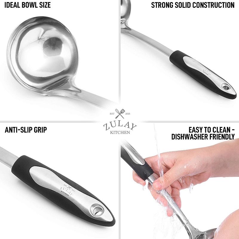 Zulay Kitchen Stainless Steel Soup Ladle For Cooking, Gravy, Sauces, and More