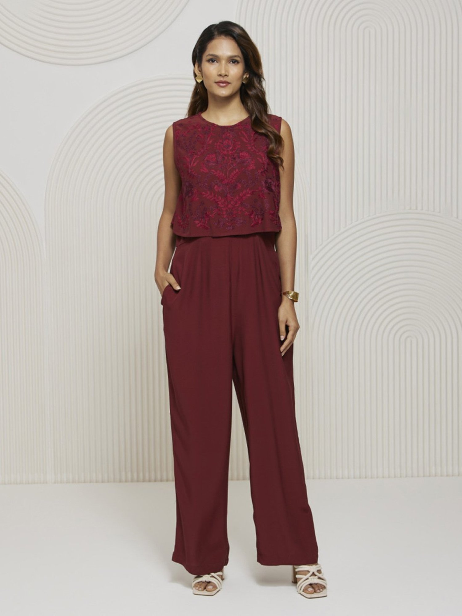 Artagai Tawny Port Jumpsuit with Kashida Embroidery
