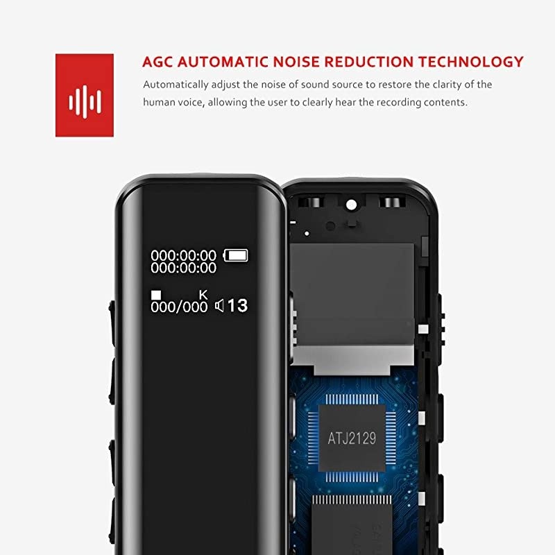 Digital Voice Recorder 8GB Mini Dictaphone with Voice Activated Recorder for Lectures Meetings Interviews MP3 Music Recording Playback, Built-in Microphone, Rechargeable Batteries (X5-A)