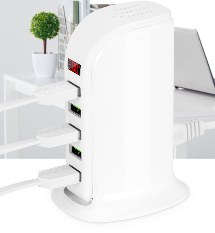 NW 1776 Android Apple Universal 5V4A Multi-port USB Charger 5USB Smart Digital Display Travel Charging Head