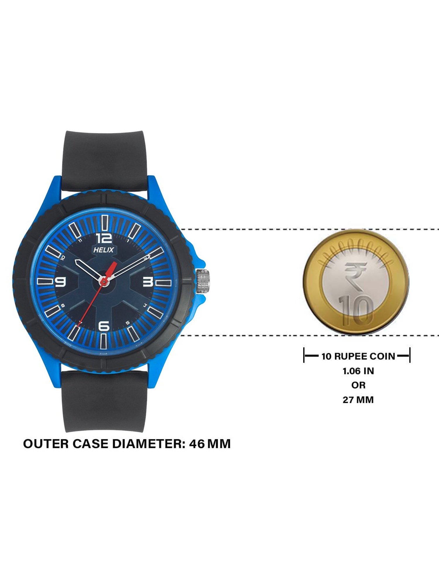 Helix By Timex Black/Blue Round Dial Analog Silicone Men Watch - TW033HG21