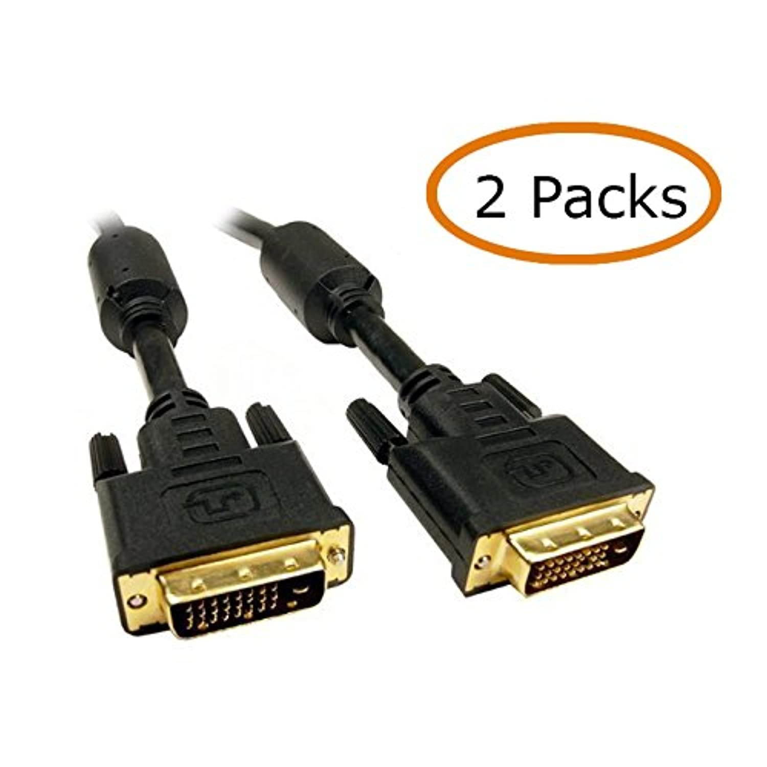 ACL 6 Feet Gold Plated DVI-D Male to Male Dual Link Digital Video Cable with Ferrite Core, (Pack of 2), Black