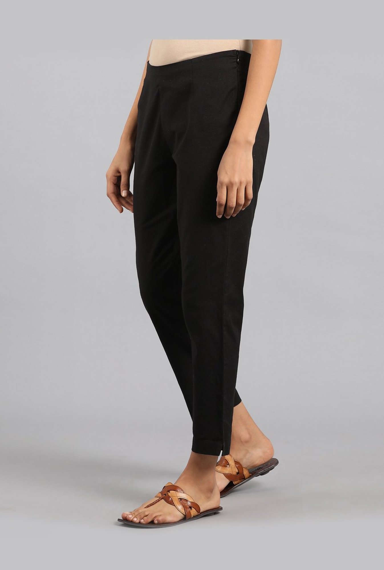 W Black Cotton Elasticated Trousers