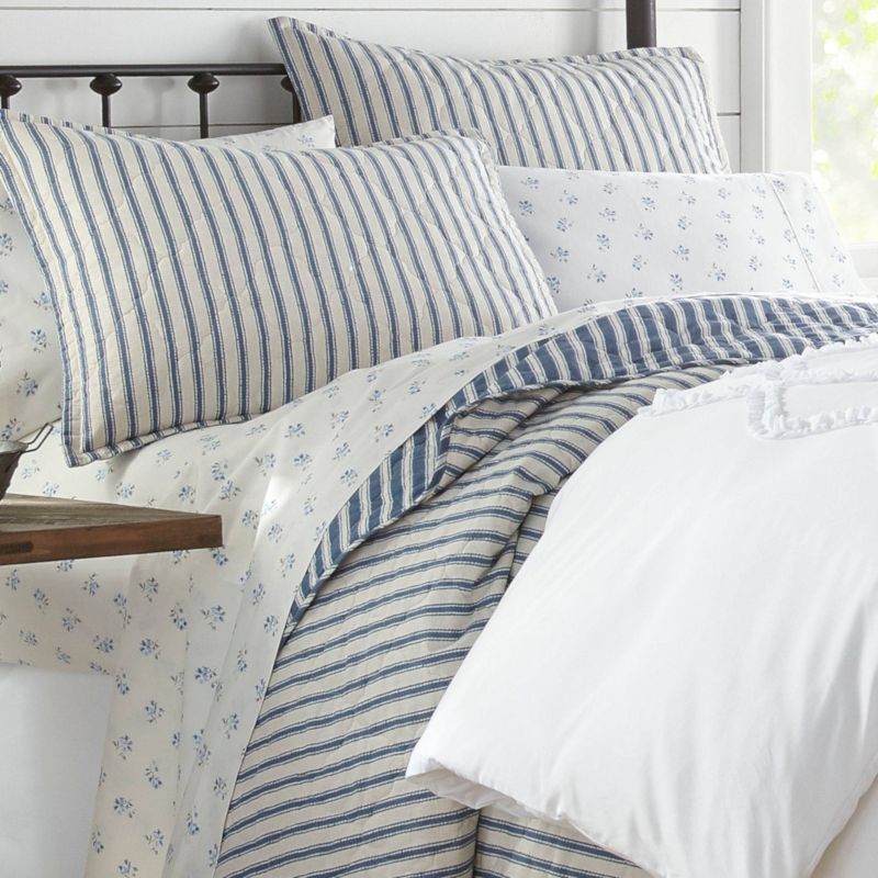 Twin Stone Cottage Willow Way Ticking Stripe Quilt Set - Navy