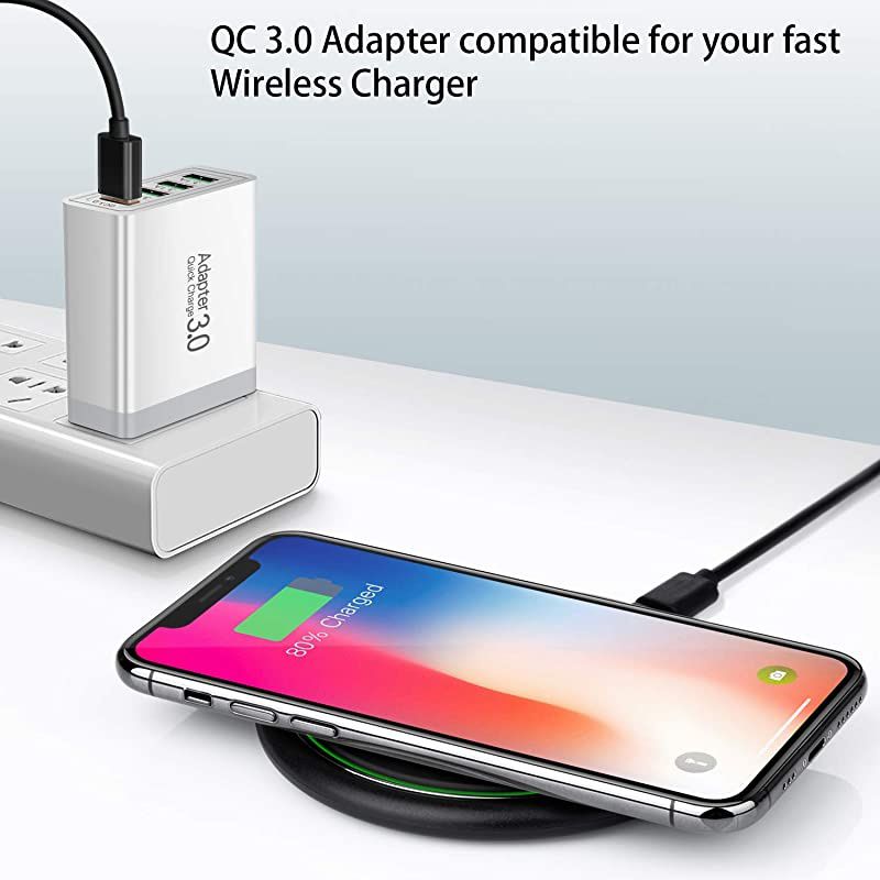 Fast Charge 3.0, Portable USB Wall Charger,  4Ports USB Wall Charger Adapter [3.0+3.1A] Compatible with Wireless Charger, Samsung Galaxy S9 S8/Note 8 9, iPhone, Pad and More