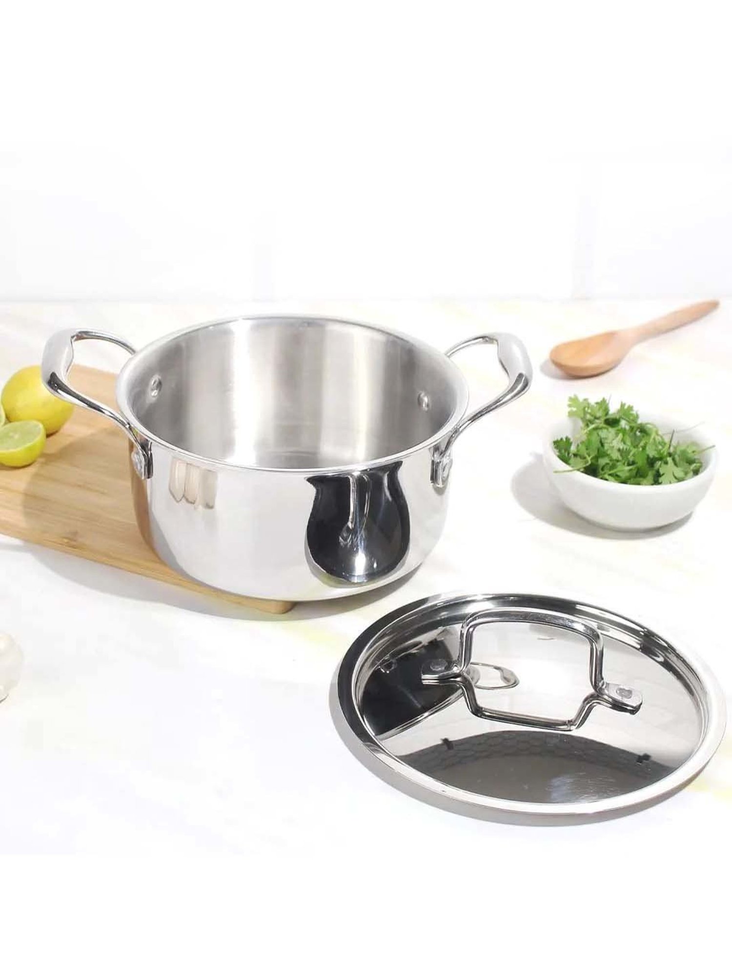 The Indus Valley Silver Stainless Steel 22 cm Induction Friendly Saucepot With Lid (3.1 L)