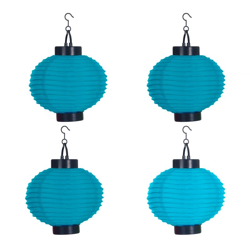 Pure Garden Outdoor Solar Chinese Lanterns Set of 4 - Blue