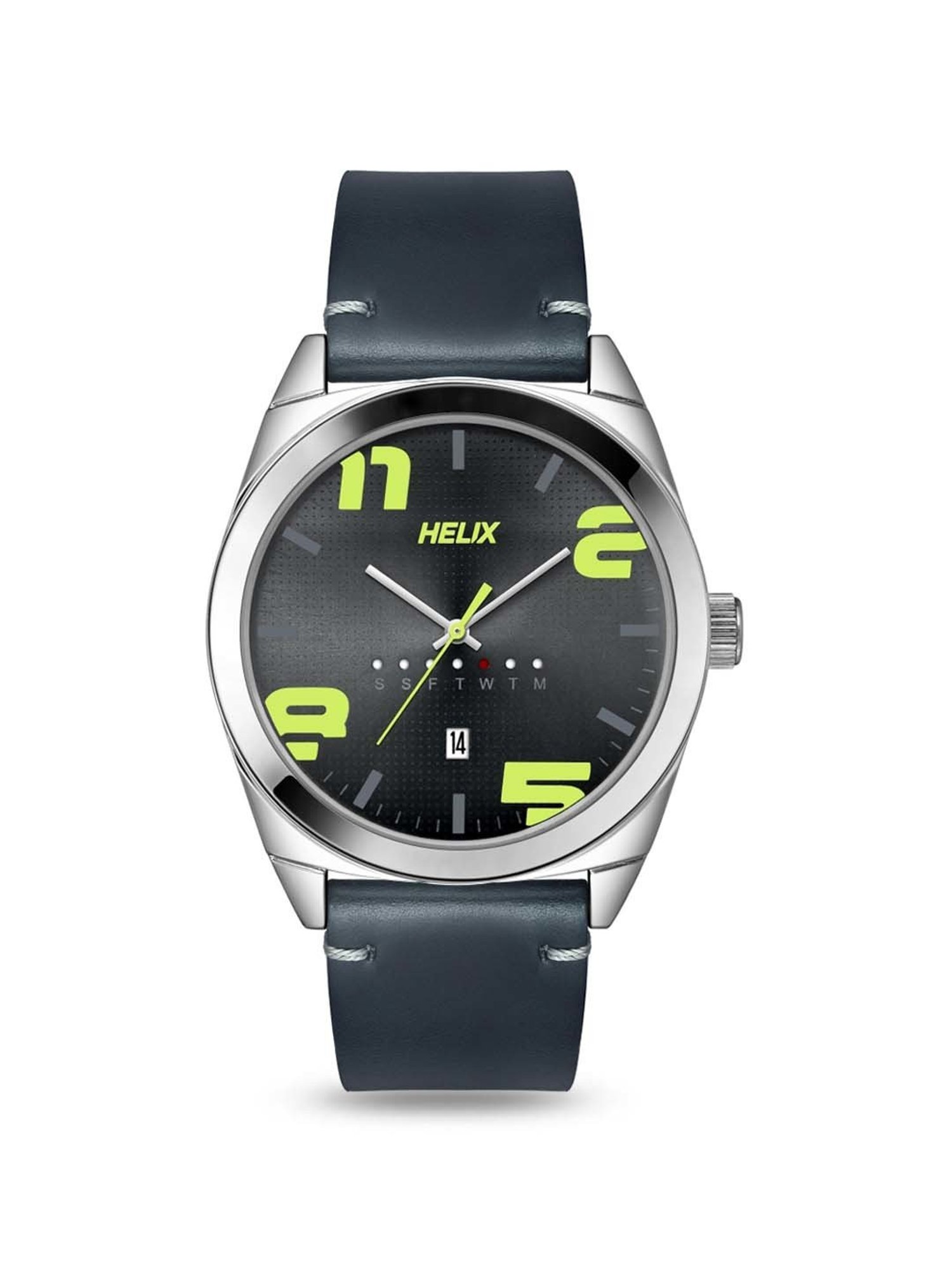 Helix By Timex Grey Round Dial Analog Leather Men Watch - TW044HG02