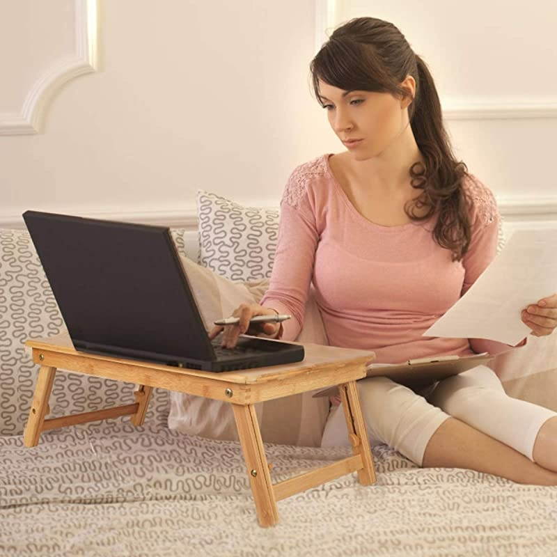 Laptop Desk Tray,Breakfast Serving Bed Trays, Adjustable Foldable with Flip Top and Legs, Computer Stand with Drawer-by QL-ben