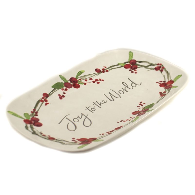 Tabletop 8.75" Joy To The World Platter Christmas Berries Burton & Burton  -  Serving Platters