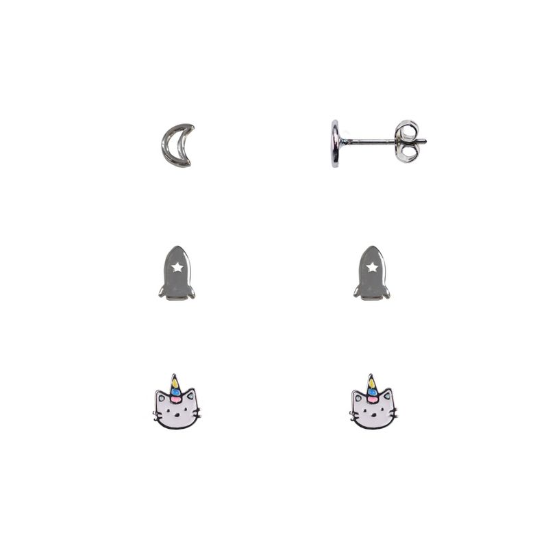 FAO Schwarz Cat, Moon and Spaceship Trio Earring Set