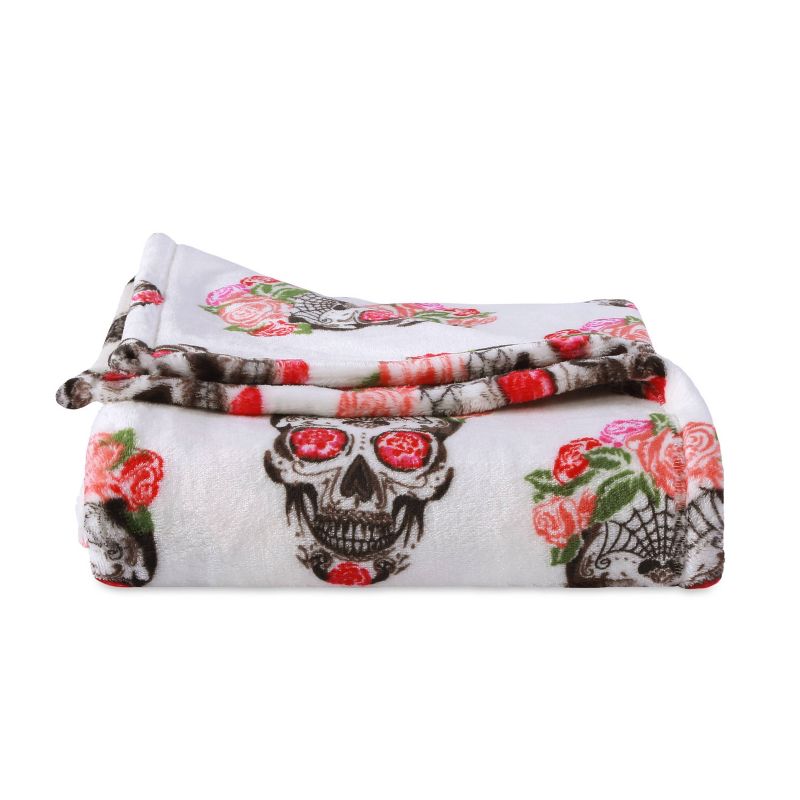 50"x60" Fancy Sugar Skulls Printed Halloween Throw Blanket White - Better Living