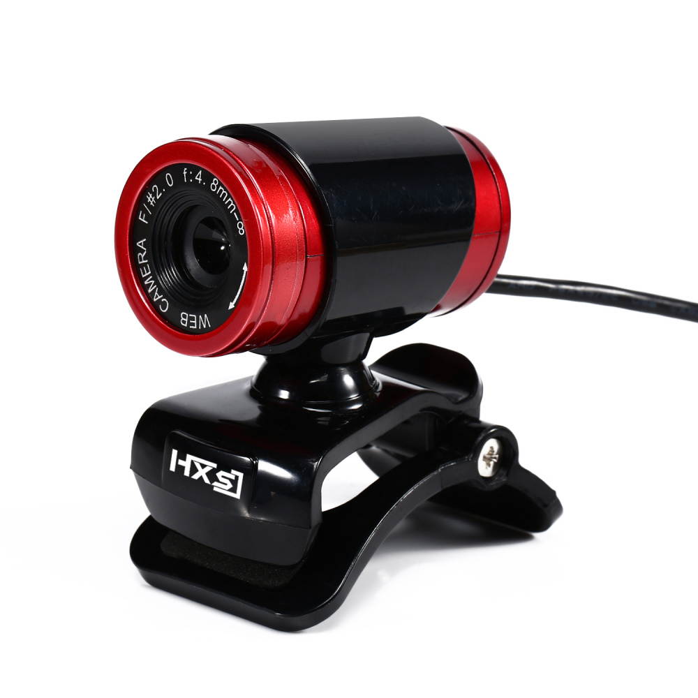 HXSJ A860 640X480 Video Record HD Webcam Web Camera With MIC Clip-on For Android TV Rotatable Computer Camera Web cam- (Black+Red)