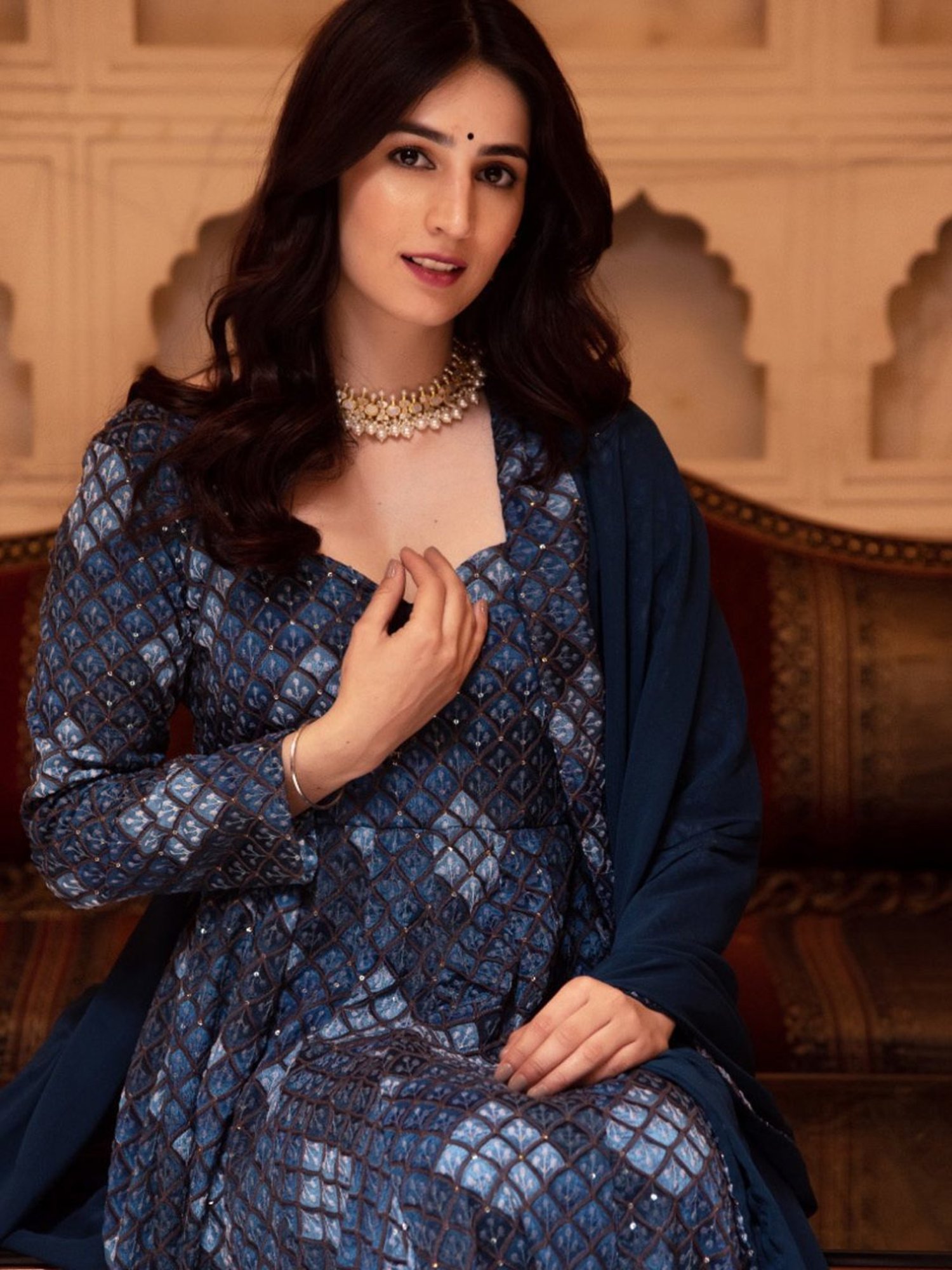 Calmna Teal Blue Embroided Anarkali Suit Set