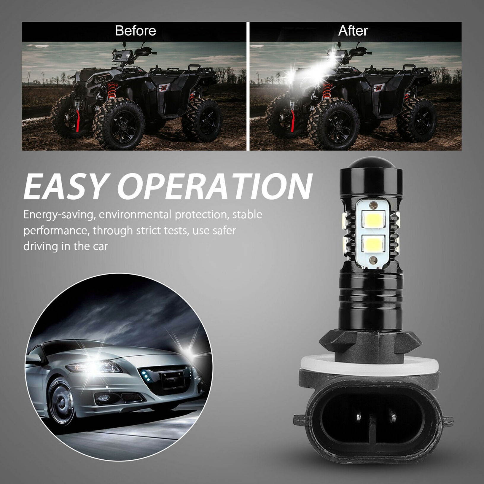 3x 270W 881 LED Headlight Bulbs For Polaris Sportsman 500 550 570 600 700 800 XP