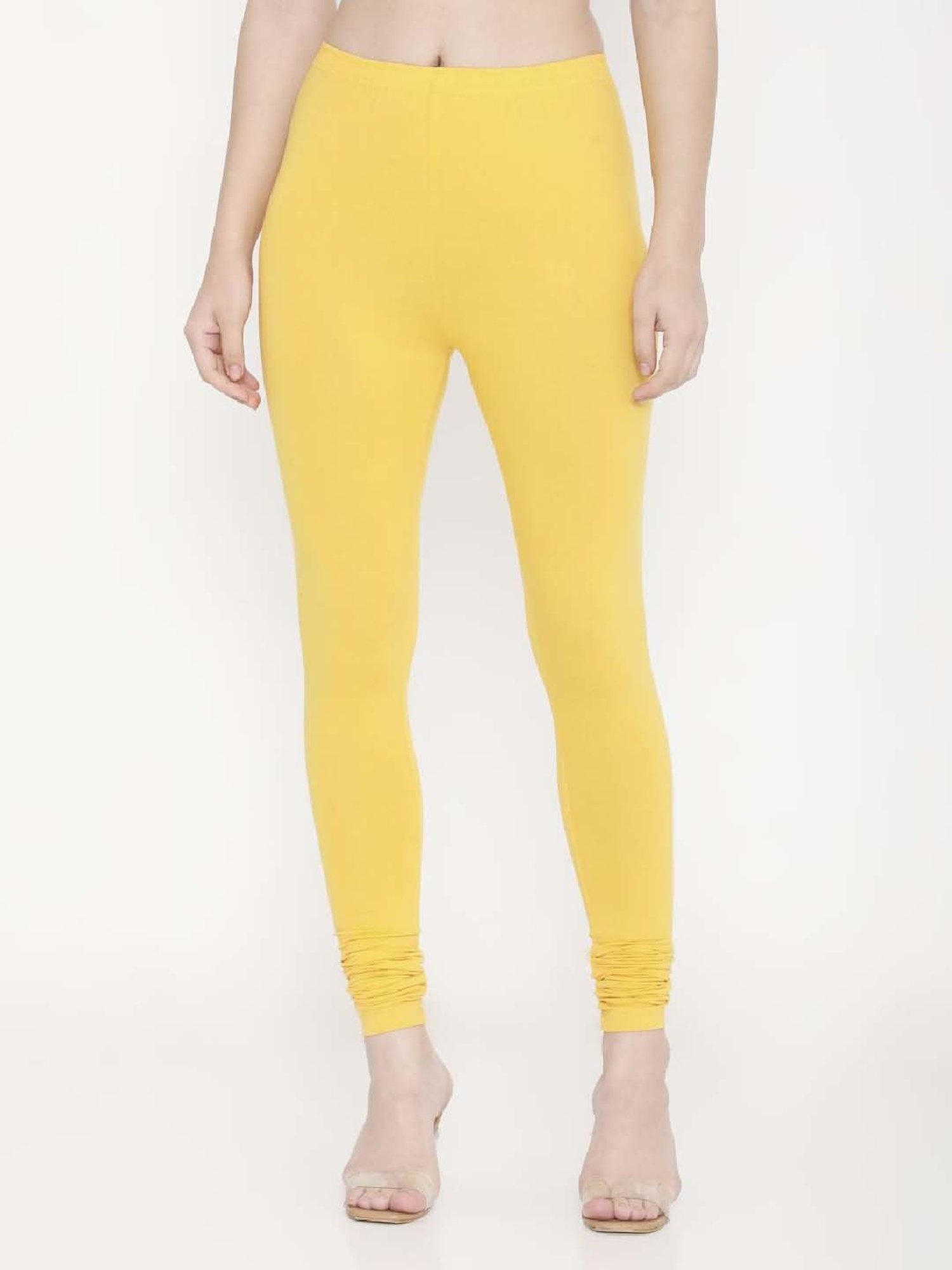 FEELINGS Yellow Plain Churidar Leggings