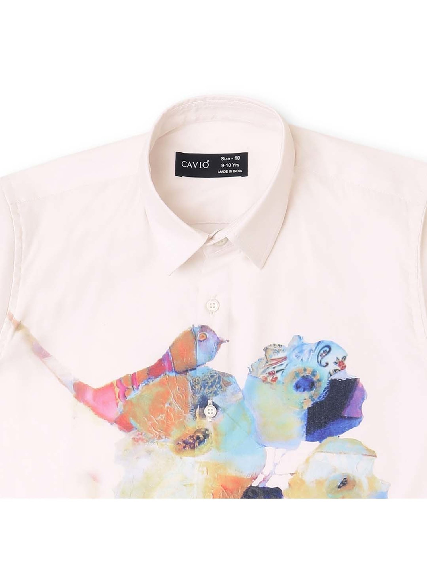 Cavio Kids Cream Cotton Printed Full Sleeves Shirt