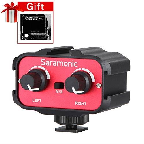 saramonic srax100 universal dual channels microphone amplifier audio mixer adapter interview 3.5mm jack & cold shoe mount for canon eos t6i nikon d3300 dslr camera camcorder cleaning cloth included