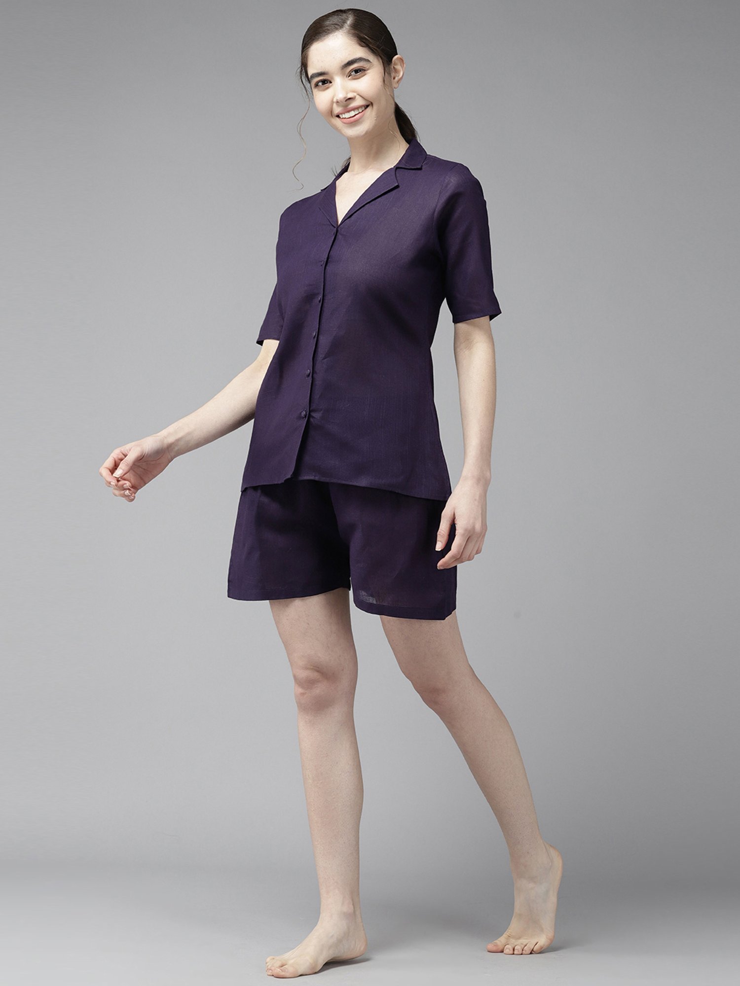 Prakrti Blue Shirt Collar Top Shorts Set