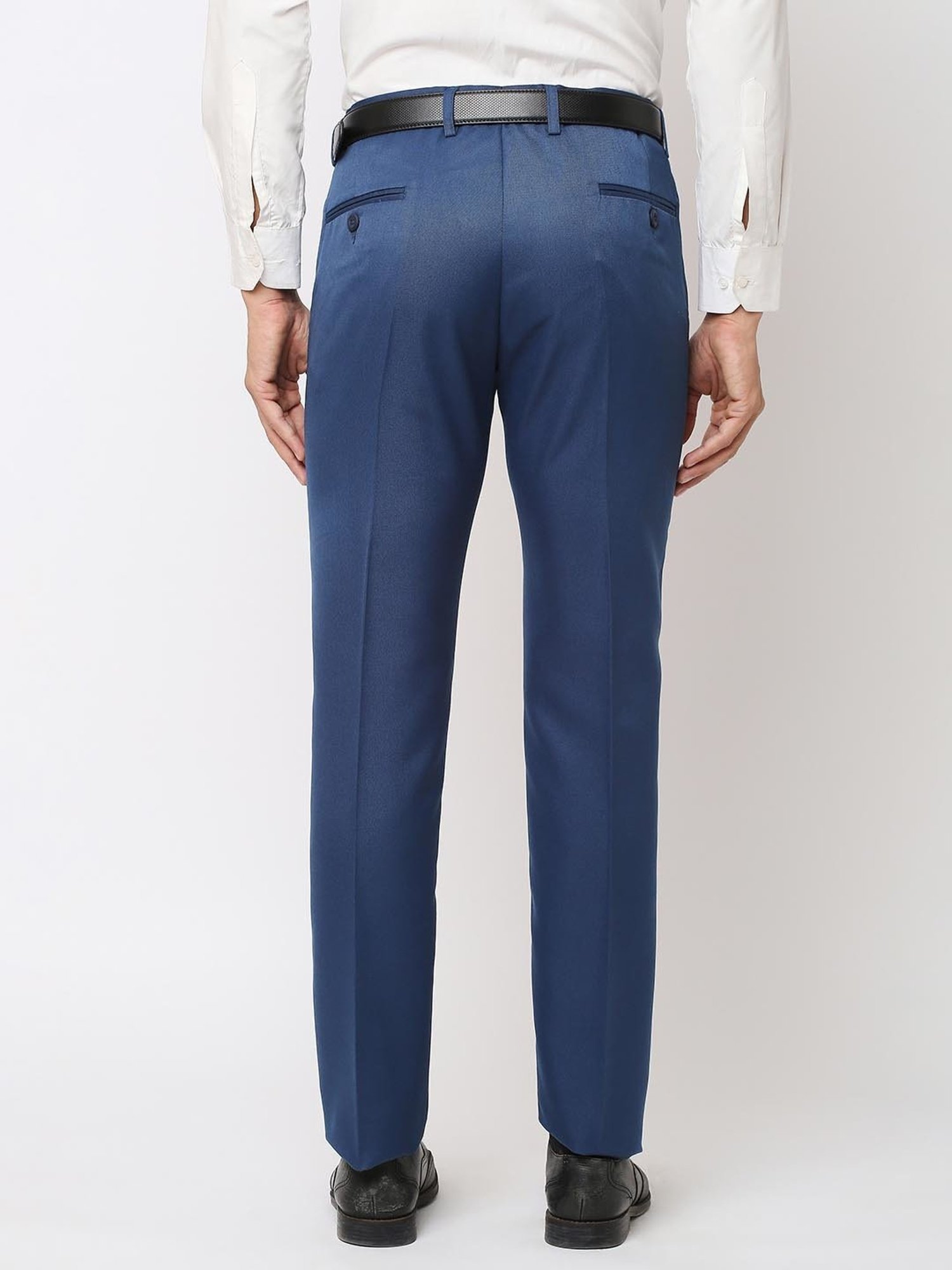SOLEMIO Blue Slim Fit Flat Front Trousers