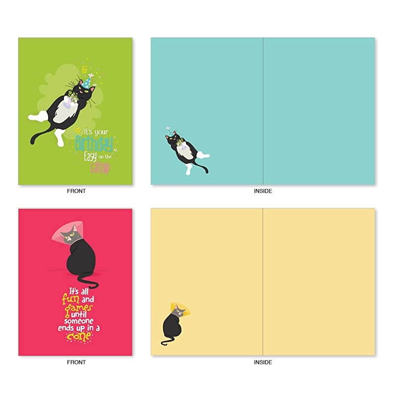 10 All Occasion Blank Cat Cards (4 x 5.12 Inch) - Cute Assorted Bulk Card Set - Catty Cards M6558OCB