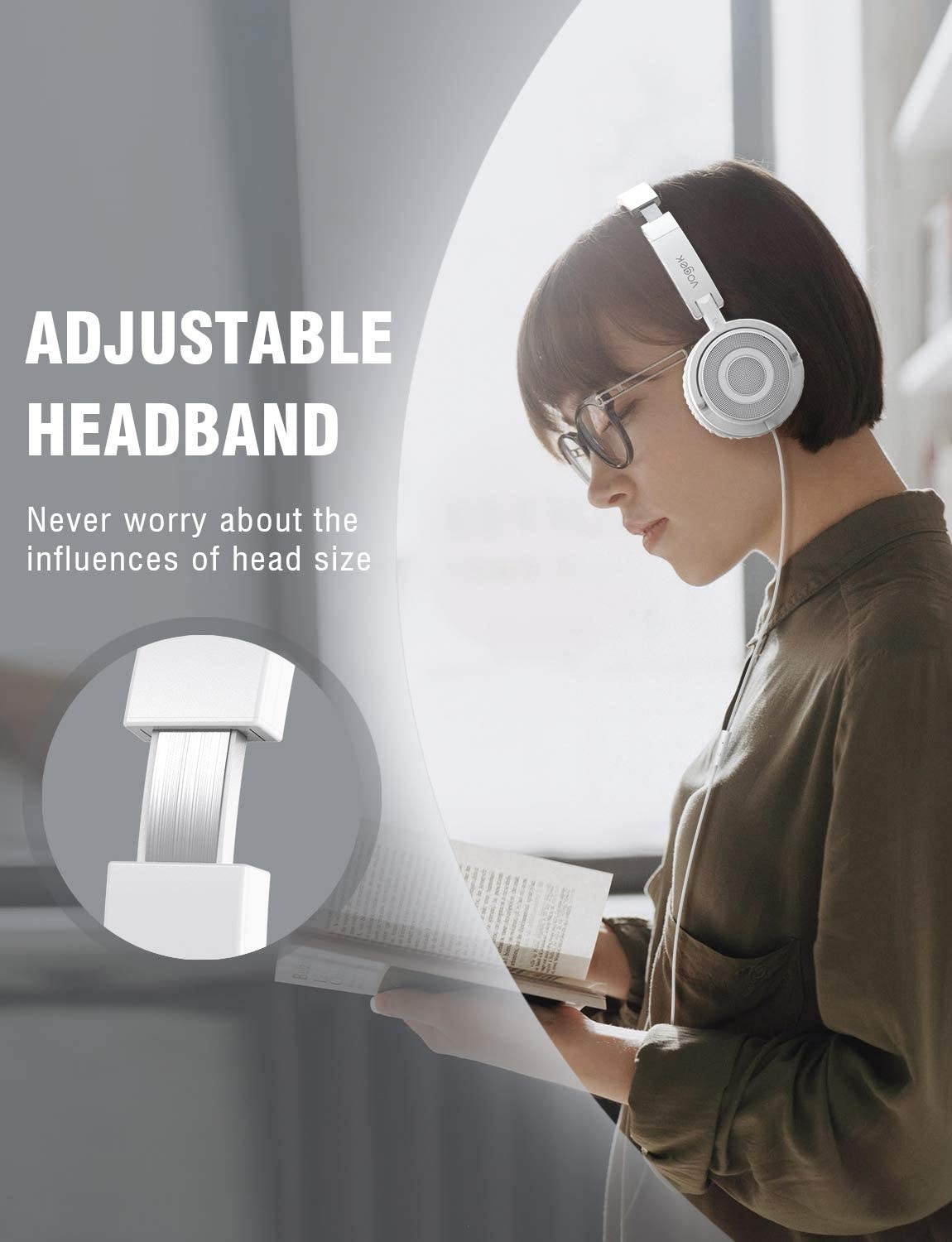 vogek on ear headphones lightweight and foldable bass headphones with volume control and microphone Gold white