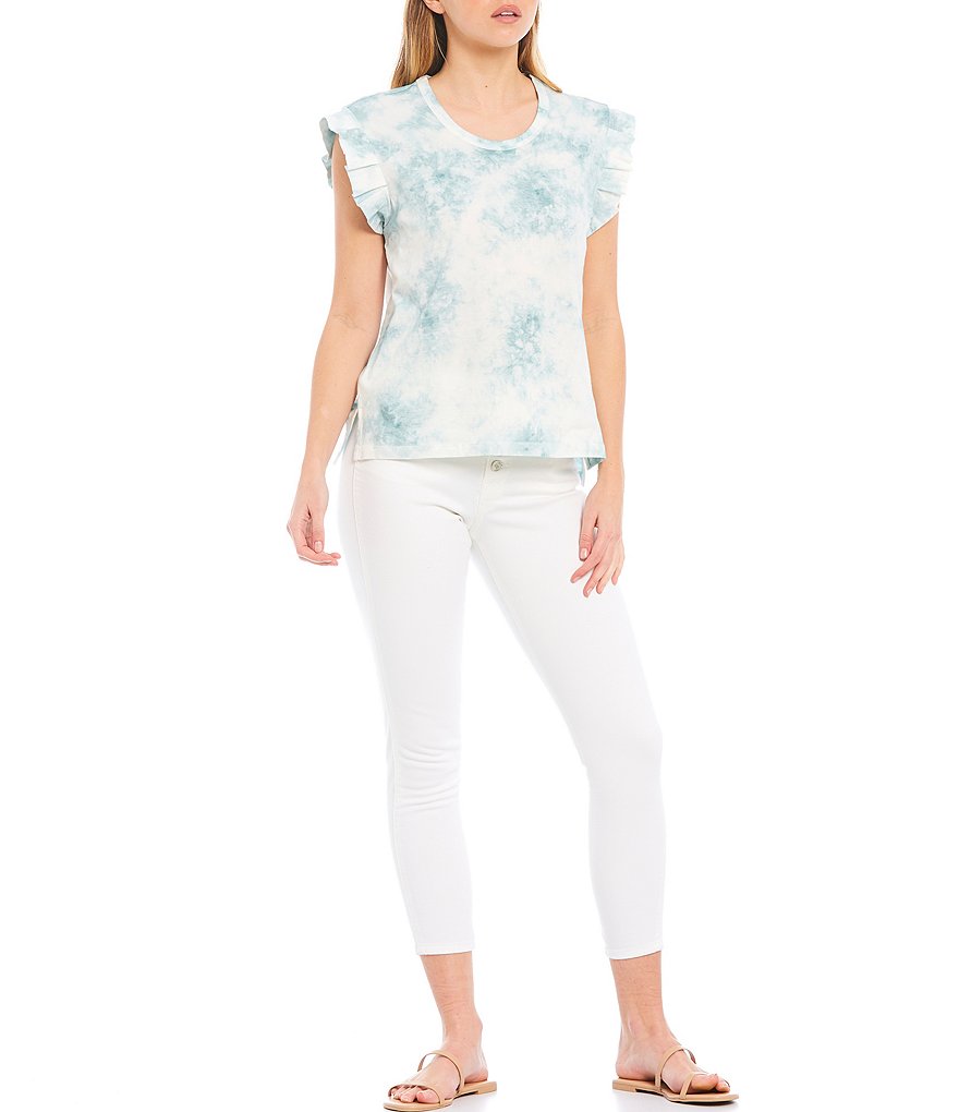 Ella Moss Helena Illusion Print Scoop Neck Pleated Cap Sleeves Tee