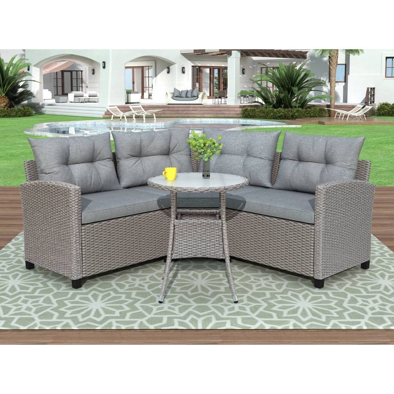 4pc Resin Wicker Patio Furniture Set with Cushions - Gray - Art Leon