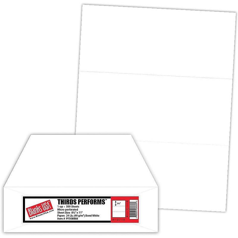 Blanke 8 1/2 x 11 60 lbs. Perforated 3 1/2 Business Form, White, 500/Pack PF508888
