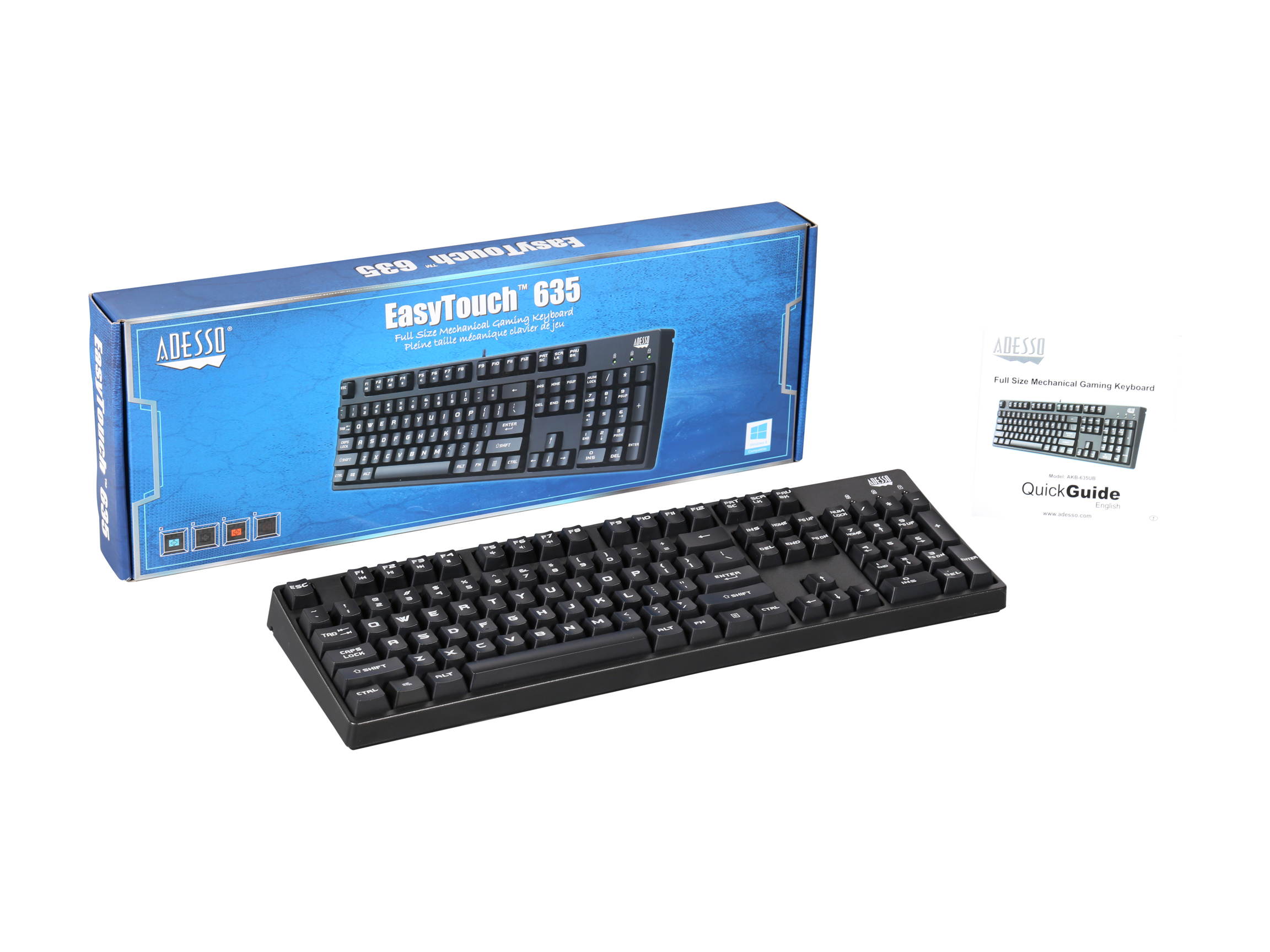 Adesso AKB-635UB EasyTouch full size Mechanical USB POS keyboard, N-key rollover adjustable USB cable, 50 million keystrokes