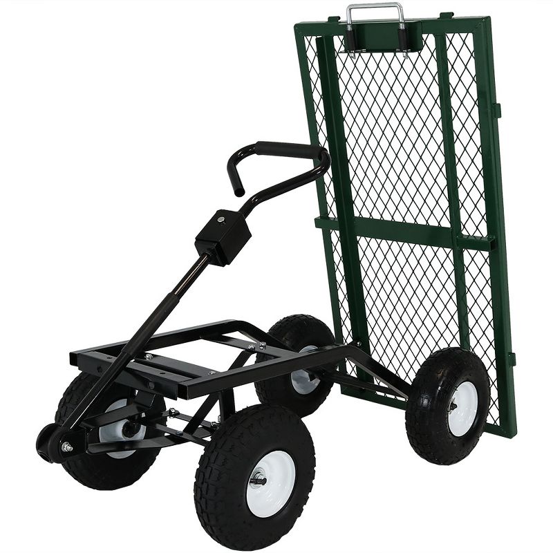 Sunnydaze Outdoor Lawn and Garden Heavy-Duty Durable Steel Mesh Utility Dump Wagon Cart with Removable Sides - Green