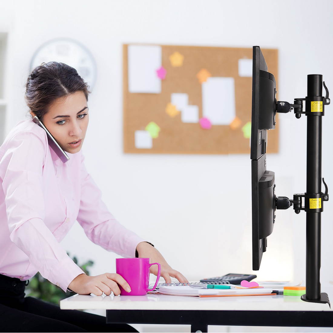 FLEXIMOUNTS D1DV Full Motion Vertical Dual Desk Mounts Stand for 2 screens up to 27" LCD Monitor