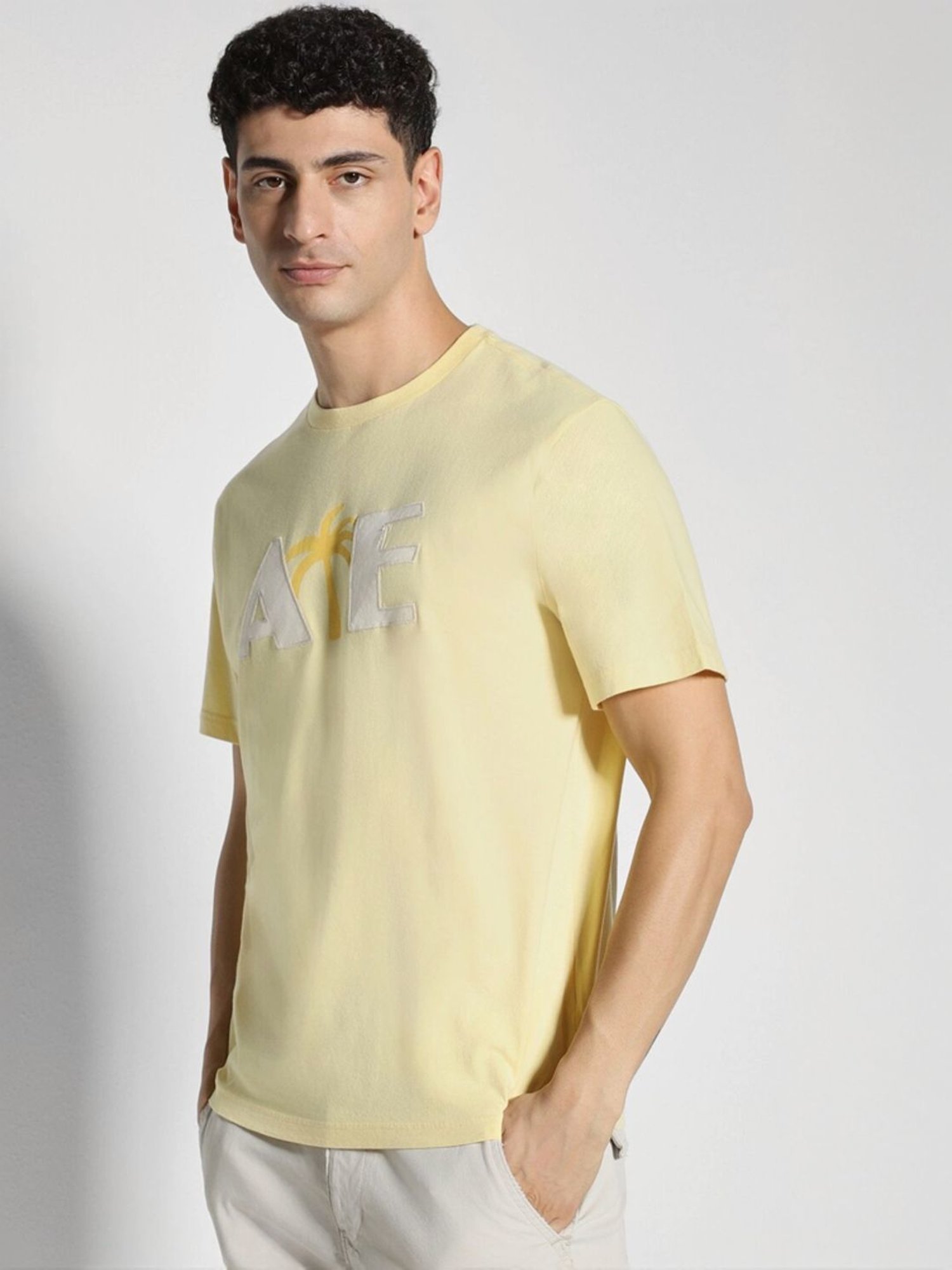 American Eagle Yellow Cotton Regular Fit Printed T-Shirt