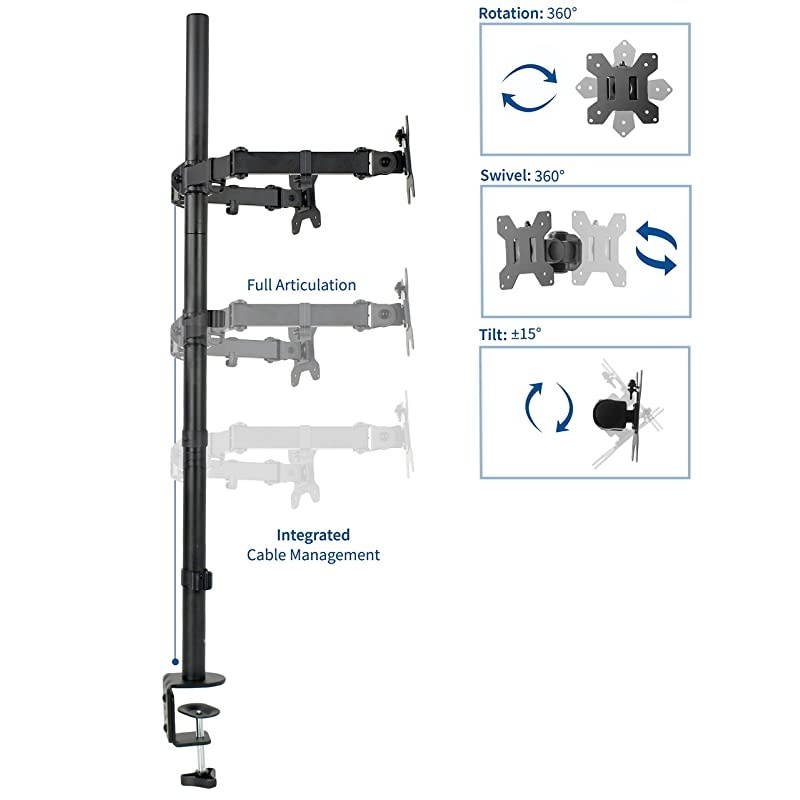 Dual Monitor Stand Up Desk Mount Extra Tall 39 inch Pole | Fully Adjustable Stand for up to 27 inch Screens STANDV012